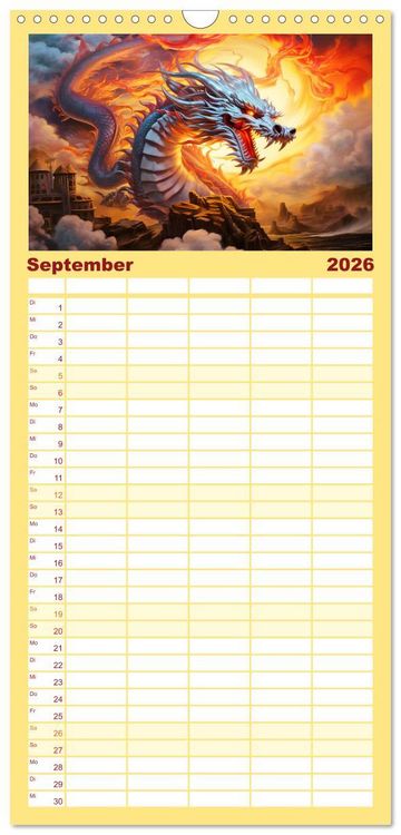 Produktbild: Familienplaner 2026 - Drachen-Jahr - Kalenderplaner im Stile des chinesischen Tierkreiszeichens mit 5 Spalten (Wandkalender, 21 x 45 cm) CALVENDO