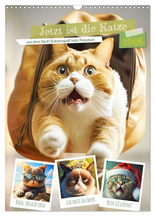 Produktbild: Jetzt ist die Katze aus dem Sack! Katzenspa&szlig; vom Feinsten! (Wandkalender 2026 DIN A3 hoch), CALVENDO Monatskalender