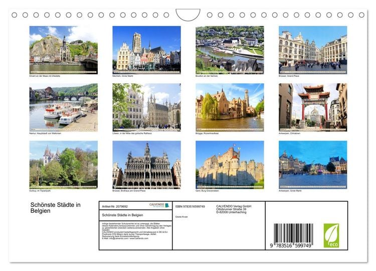 Produktbild: Sch&ouml;nste St&auml;dte in Belgien (Wandkalender 2026 DIN A4 quer), CALVENDO Monatskalender