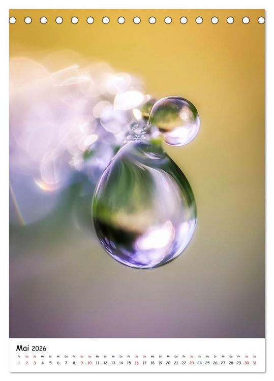 Produktbild: Wasser - Wunderwelt der Tautropfen (Tischkalender 2026 DIN A5 hoch), CALVENDO Monatskalender