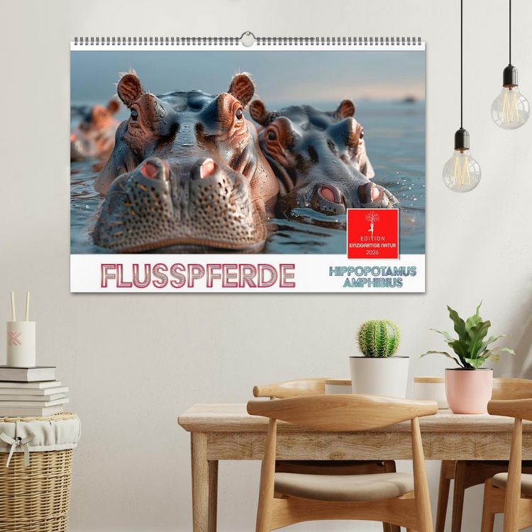 Produktbild: Flusspferde - Hippopotamus amphibius (Wandkalender 2026 DIN A2 quer), CALVENDO Monatskalender