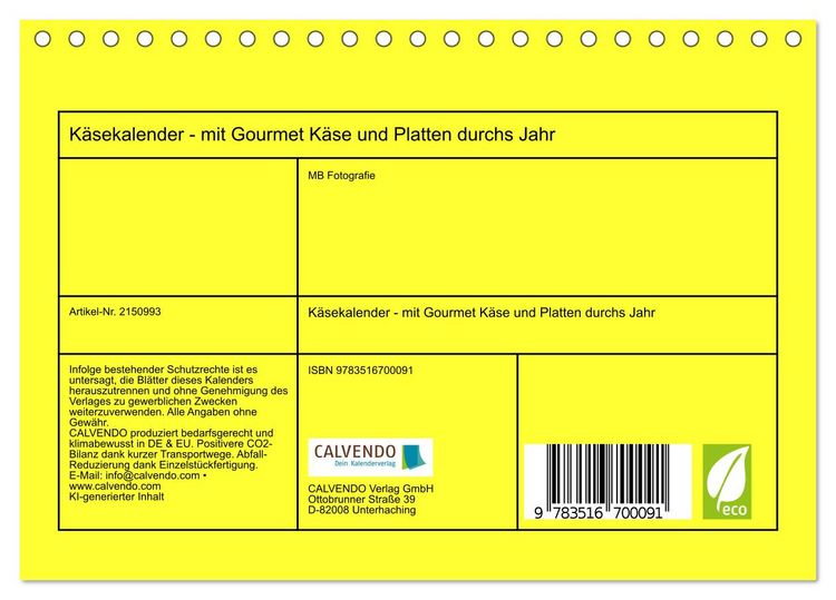 Produktbild: K&auml;sekalender - mit Gourmet K&auml;se und Platten durchs Jahr (Tischkalender 2026 DIN A5 quer), CALVENDO Monatskalender