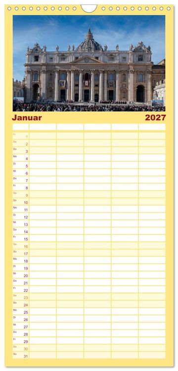 Produktbild: Familienplaner 2027 - San Pietro - Petersplatz und Petersdom mit 5 Spalten (Wandkalender, 21 x 45 cm) CALVENDO