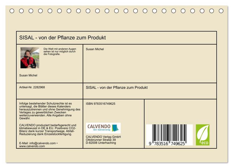 Produktbild: SISAL - von der Pflanze zum Produkt (Tischkalender 2027 DIN A5 quer), CALVENDO Monatskalender