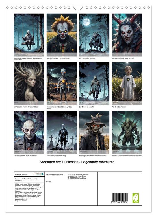 Produktbild: Kreaturen der Dunkelheit - Legend&auml;re Albtr&auml;ume (Wandkalender 2026 DIN A3 hoch), CALVENDO Monatskalender