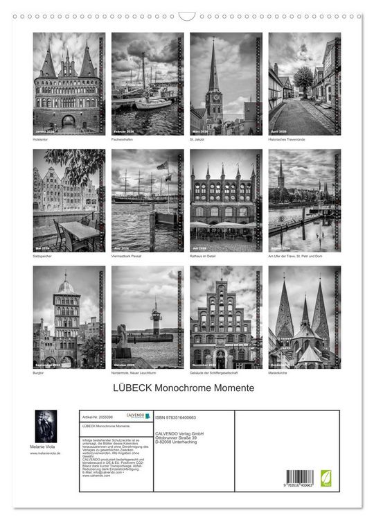Produktbild: L&Uuml;BECK Monochrome Momente (Wandkalender 2026 DIN A2 hoch), CALVENDO Monatskalender