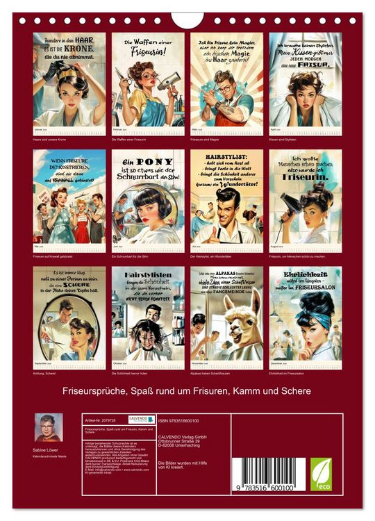 Produktbild: Friseurspr&uuml;che, Spa&szlig; rund um Frisuren, Kamm und Schere (Wandkalender 2026 DIN A4 hoch), CALVENDO Monatskalender