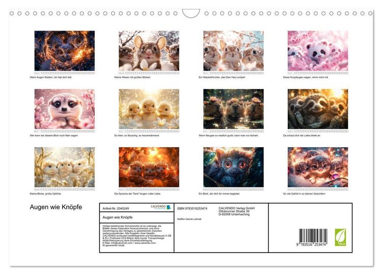 Produktbild: Augen wie Kn&ouml;pfe (Wandkalender 2026 DIN A3 quer), CALVENDO Monatskalender
