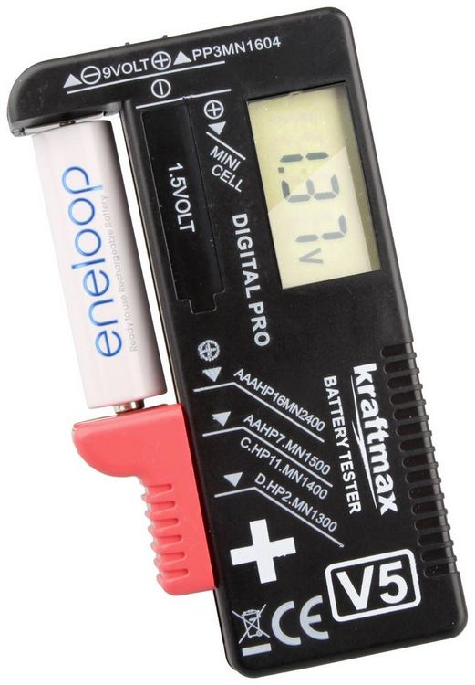 Produktbild: Kraftmax Batterietester Messbereich (Batterietester) 1,2 V, 1,5V Akku, Batterie 146699
