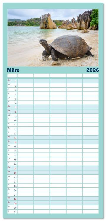 Produktbild: Familienplaner 2026 - Seychellen - unterwegs mit Julia Hahn mit 5 Spalten (Wandkalender, 21 x 45 cm) CALVENDO
