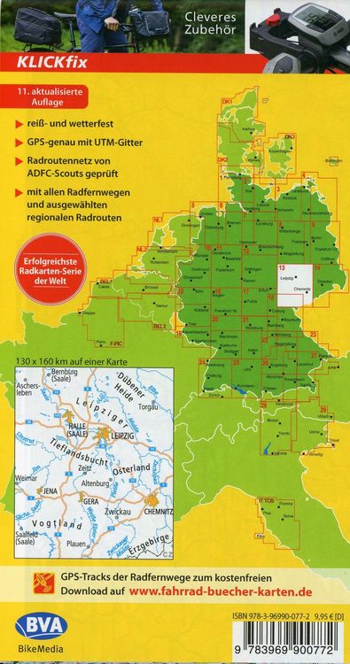 Produktbild: ADFC-Radtourenkarte 13 Saale /Westliches Erzgebirge 1:150.000, reiß- und wetterfest, E-Bike geeignet, GPS-Tracks Download