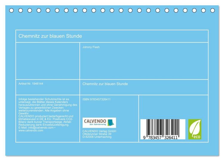 Produktbild: Chemnitz zur blauen Stunde (Tischkalender 2026 DIN A5 quer), CALVENDO Monatskalender