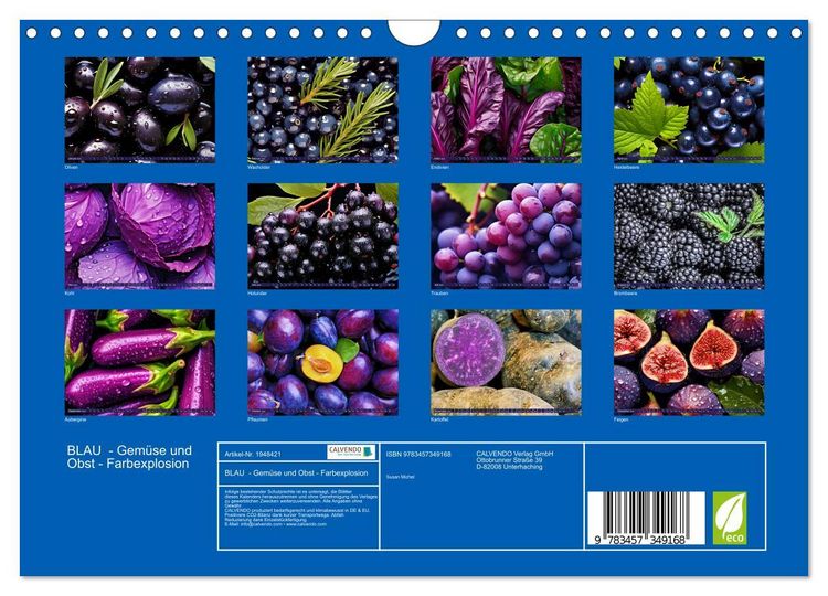 Produktbild: BLAU - Gem&uuml;se und Obst - Farbexplosion (Wandkalender 2026 DIN A4 quer), CALVENDO Monatskalender