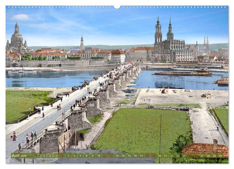 Produktbild: Historisches Dresden um 1900 neu restauriert und detailkoloriert (Wandkalender 2026 DIN A2 quer), CALVENDO Monatskalender