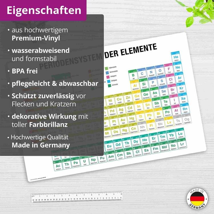 Produktbild: Cover-your-desk Schreibtischunterlage f&uuml;r Kinder und Erwachsene Periodensystem der Elemente deutsch, aus hochwertigem Vinyl , 60 x 40 cm