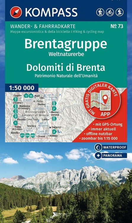 Produktbild: KOMPASS Wanderkarte 73 Brentagruppe, Weltnaturerbe / Dolomiti di Brenta 1:50.000