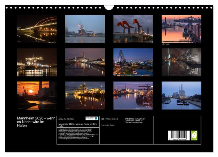 Produktbild: Mannheim 2026 - wenn es Nacht wird im Hafen (Wandkalender 2026 DIN A3 quer), CALVENDO Monatskalender