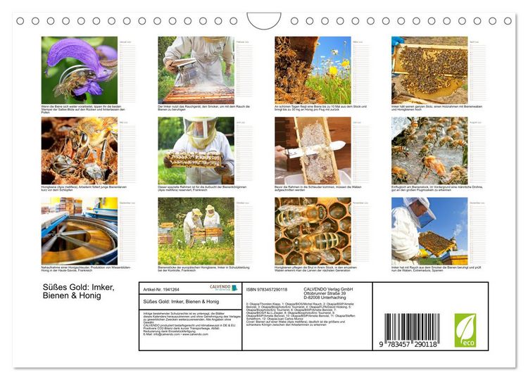 Produktbild: S&uuml;&szlig;es Gold: Imker, Bienen & Honig (Wandkalender 2026 DIN A4 quer), CALVENDO Monatskalender