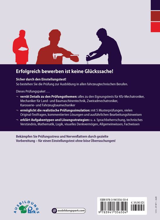 Produktbild: Der Einstellungstest / Eignungstest zur Ausbildung zum Kfz-Mechatroniker, Mechaniker f&uuml;r Land- und Baumaschinentechnik, Zweiradmechatroniker, Karosserie- und Fahrzeugbaumechaniker