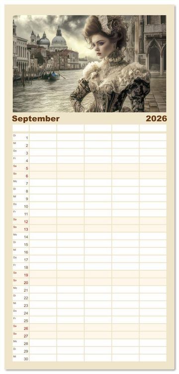 Produktbild: Familienplaner 2026 - Venezianischer Stil - In dezenten Farbt&ouml;nen mit 5 Spalten (Wandkalender, 21 x 45 cm) CALVENDO