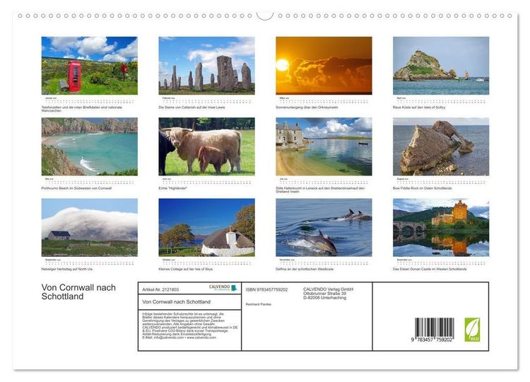 Produktbild: Von Cornwall nach Schottland (hochwertiger Premium Wandkalender 2026 DIN A2 quer), Kunstdruck in Hochglanz