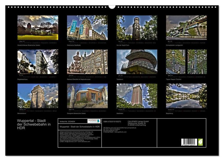 Produktbild: Wuppertal - Stadt der Schwebebahn in HDR (Wandkalender 2026 DIN A2 quer), CALVENDO Monatskalender