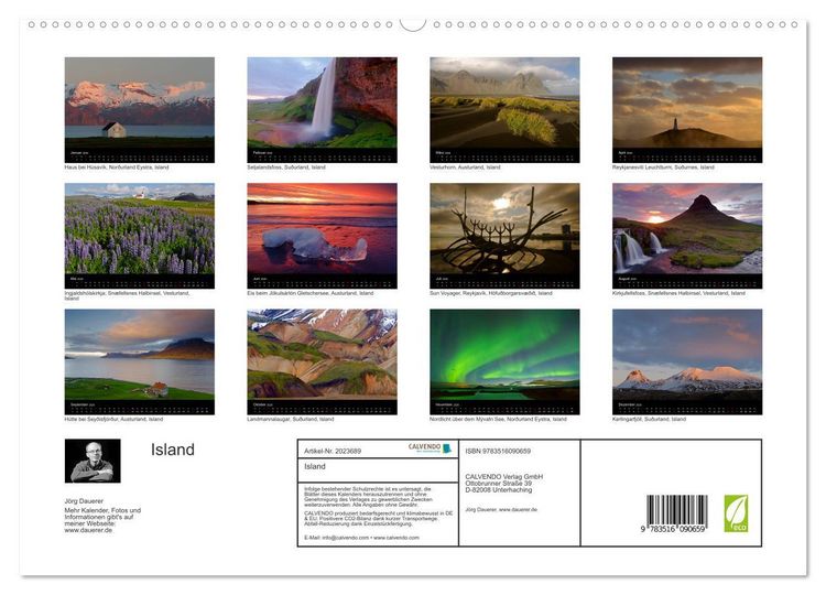 Produktbild: Island (hochwertiger Premium Wandkalender 2026 DIN A2 quer), Kunstdruck in Hochglanz