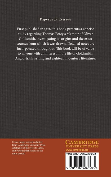 Produktbild: The History and Sources of Percy's Memoir of Goldsmith