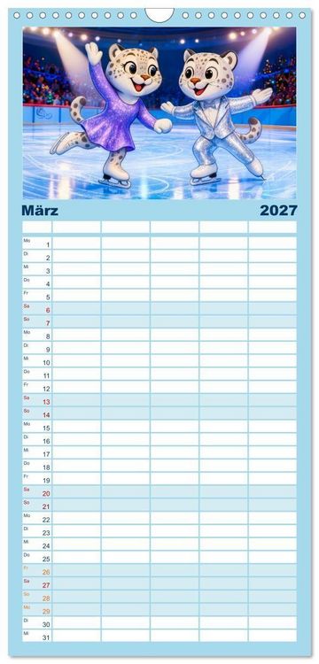 Produktbild: Familienplaner 2027 - Tierischer Wintersport - Lustige Tiere im Schnee mit 5 Spalten (Wandkalender, 21 x 45 cm) CALVENDO