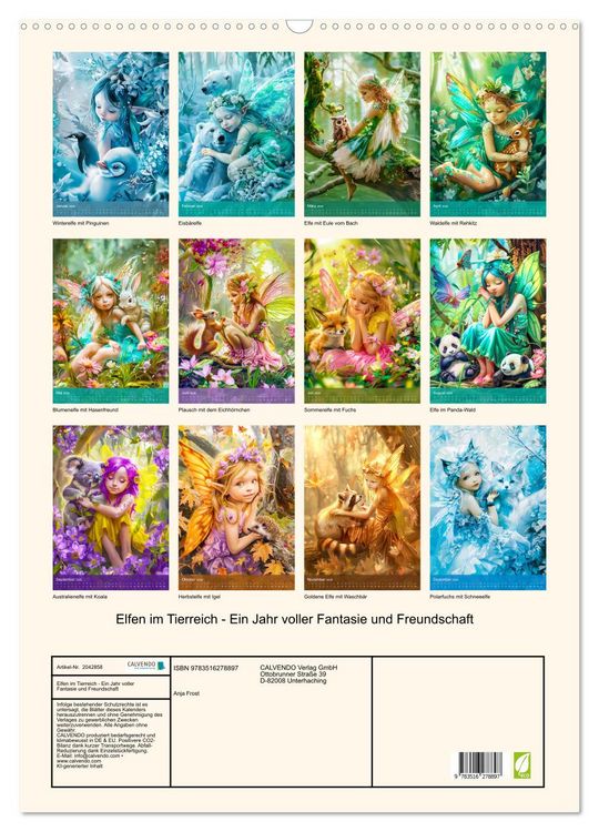 Produktbild: Elfen im Tierreich - Ein Jahr voller Fantasie und Freundschaft (Wandkalender 2026 DIN A2 hoch), CALVENDO Monatskalender