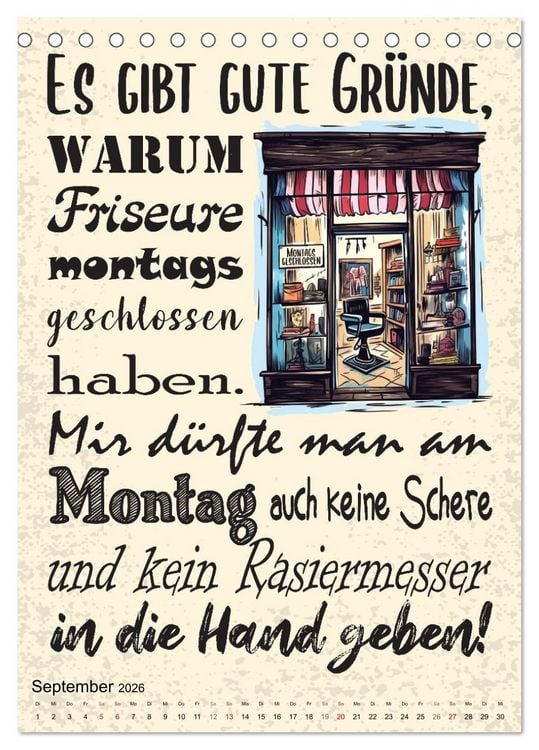 Produktbild: Haarige Friseurspr&uuml;che (Tischkalender 2026 DIN A5 hoch), CALVENDO Monatskalender