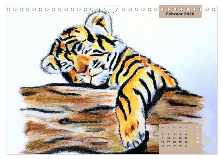 Produktbild: PortraiTierART Gro&szlig;katzen - Wundervolle Portraitzeichnungen (Wandkalender 2026 DIN A4 quer), CALVENDO Monatskalender