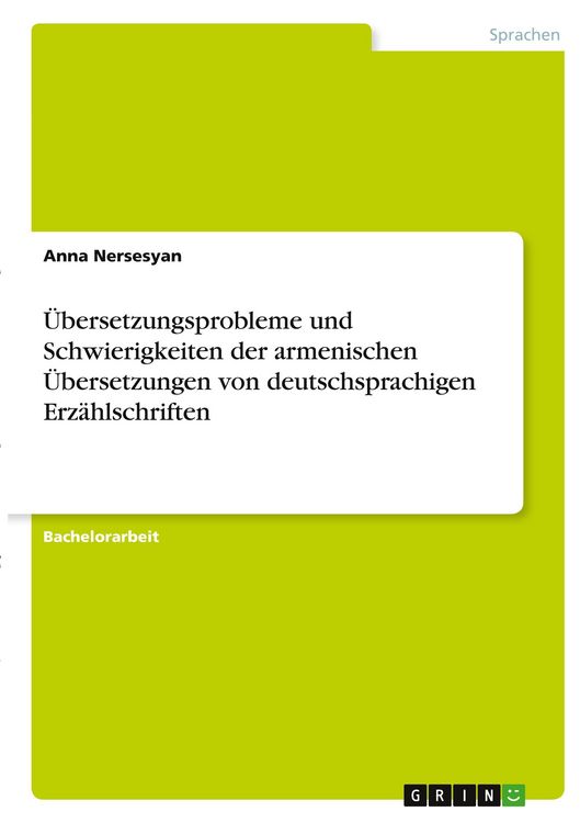 Produktbild: &Uuml;bersetzungsprobleme und Schwierigkeiten der armenischen &Uuml;bersetzungen von deutschsprachigen Erz&auml;hlschriften