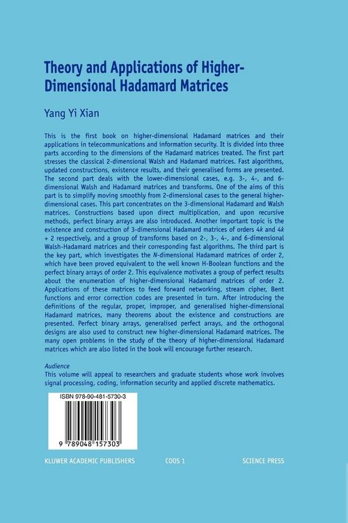 Produktbild: Theory and Applications of Higher-Dimensional Hadamard Matrices