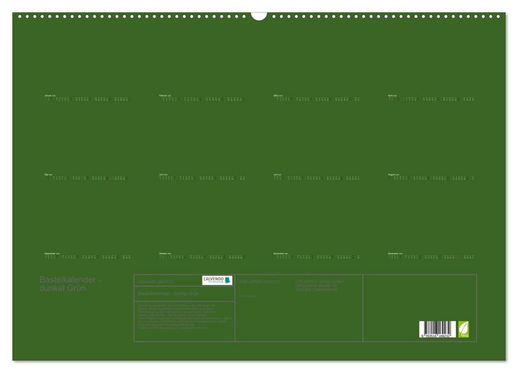Produktbild: Bastelkalender - dunkel Gr&uuml;n (Wandkalender 2026 DIN A2 quer), CALVENDO Monatskalender