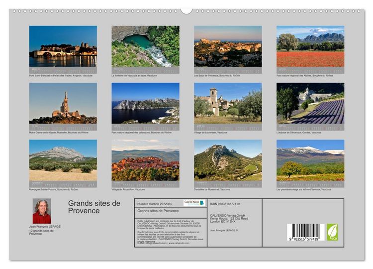 Produktbild: Grands sites de Provence (Calendrier mural 2026 DIN A2 vertical) calendrier de bureau