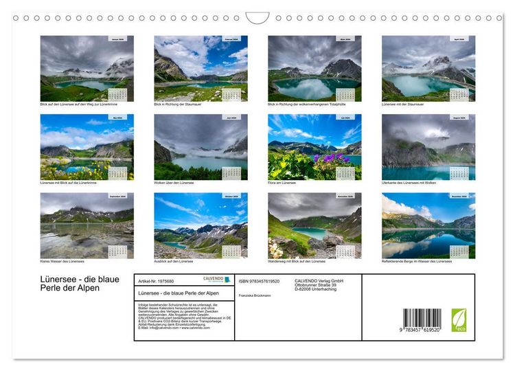 Produktbild: L&uuml;nersee - die blaue Perle der Alpen (Wandkalender 2026 DIN A3 quer), CALVENDO Monatskalender