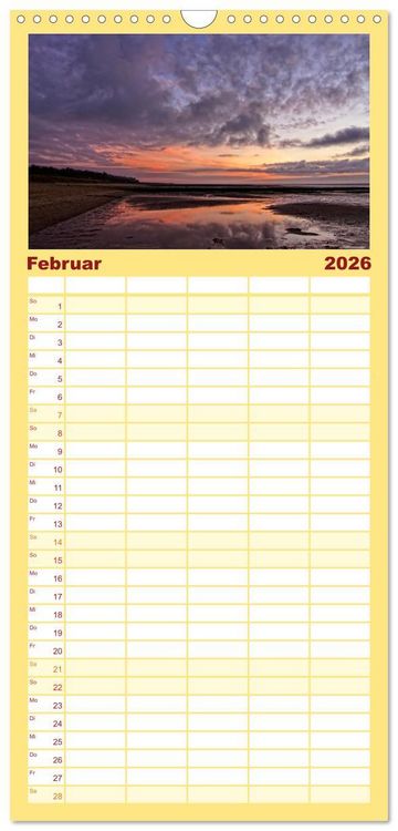Produktbild: Familienplaner 2026 - Sonnenunterg&auml;nge, an der Nordseek&uuml;ste vor Cuxhaven mit 5 Spalten (Wandkalender, 21 x 45 cm) CALVENDO