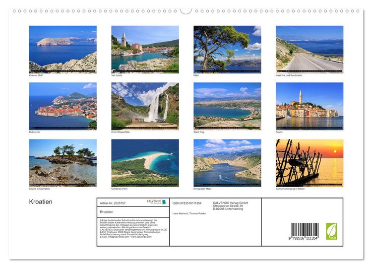 Produktbild: Kroatien (hochwertiger Premium Wandkalender 2026 DIN A2 quer), Kunstdruck in Hochglanz