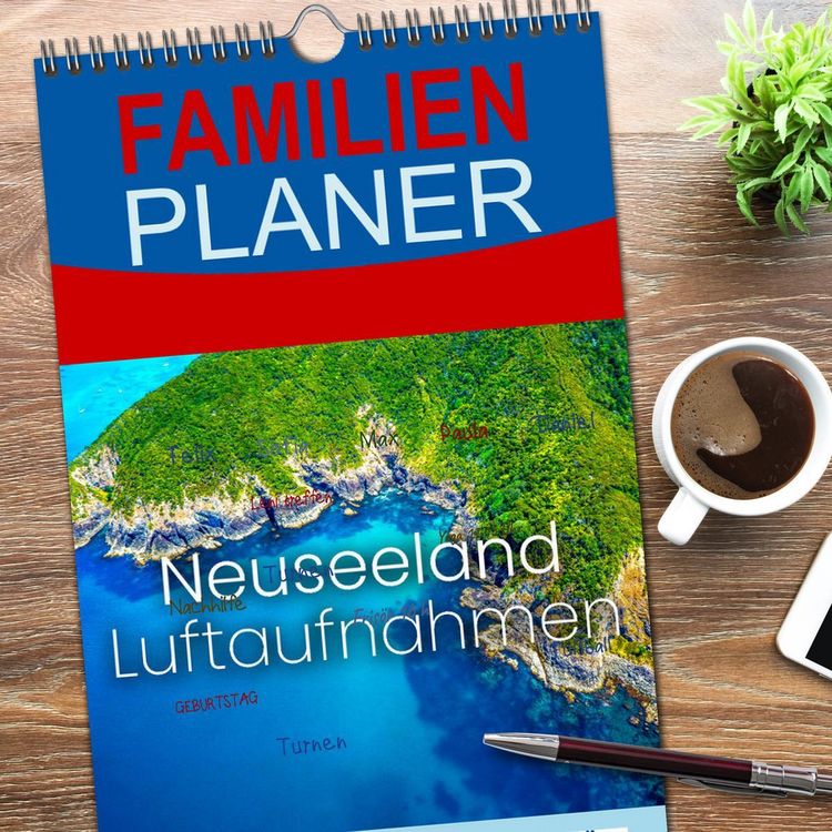 Produktbild: Familienplaner 2026 - Neuseeland Luftaufnahmen mit 5 Spalten (Wandkalender, 21 x 45 cm) CALVENDO