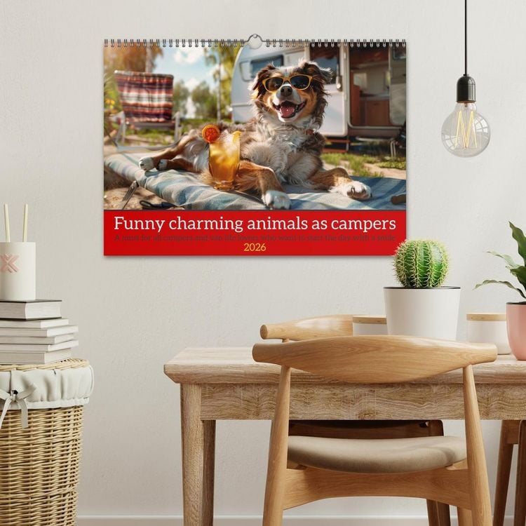 Produktbild: Funny charming animals as campers (Wall Calendar 2026 DIN A3 landscape), CALVENDO 12 Month Wall Calendar