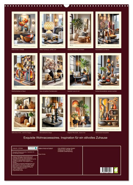 Produktbild: Exquisite Wohnaccessoires. Inspiration f&uuml;r ein stilvolles Zuhause (Wandkalender 2026 DIN A2 hoch), CALVENDO Monatskalender