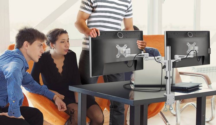Produktbild: SpeaKa Professional Monitor-Tischhalterung SP-5986112 2 Display(s) 33,0cm (13\") - 68,6cm (27\") Grau H&ouml;henverstellbar, Neigbar