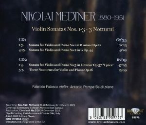 Produktbild: Medtner:Violin Sonatas Nos 1-3,3 Notturni