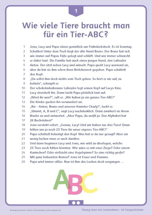 Produktbild: Fl&uuml;ssig lesen mit Lesetandems &ndash; 24 Tiergeschichten, Klasse 3/4