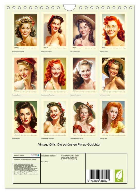 Produktbild: Vintage Girls. Die sch&ouml;nsten Pin-up Gesichter (Wandkalender 2026 DIN A4 hoch), CALVENDO Monatskalender