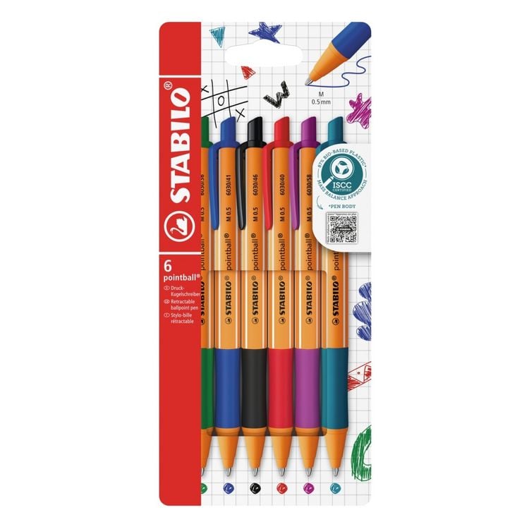 Produktbild: STABILO Druck-Kugelschreiber -   pointball - 6er Pack - mit 6 verschiedenen Farben