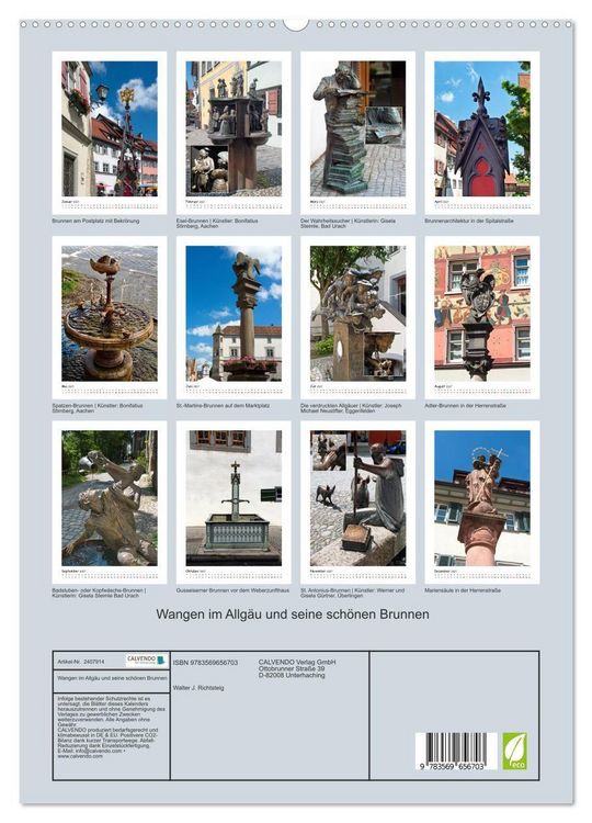 Produktbild: Wangen im Allg&auml;u und seine sch&ouml;nen Brunnen (hochwertiger Premium Wandkalender 2027 DIN A2 hoch), Kunstdruck in Hochglanz
