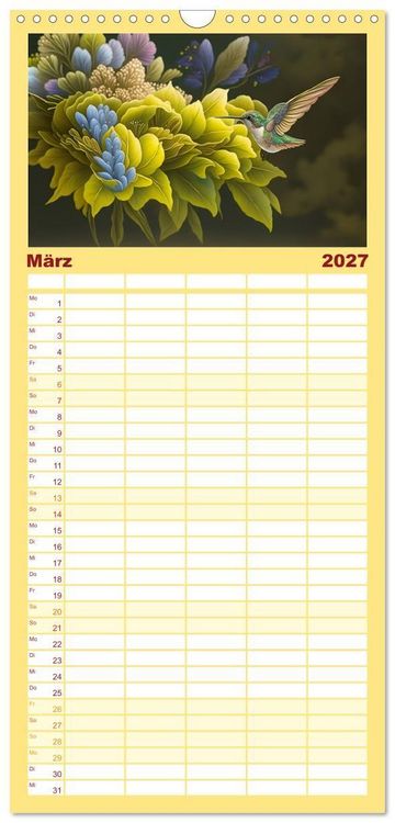 Produktbild: Familienplaner 2027 - Zauberhafte Paradiesv&ouml;gel mit 5 Spalten (Wandkalender, 21 x 45 cm) CALVENDO