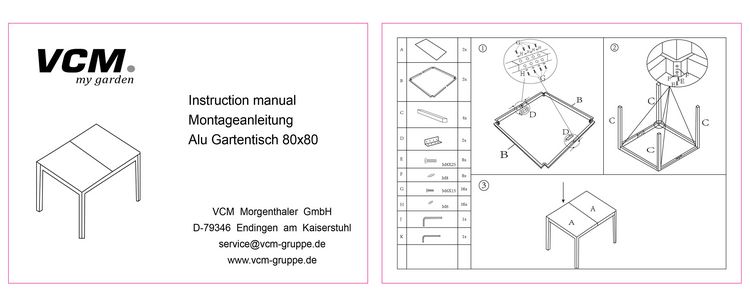 Produktbild: Aluminium Glas Gartentisch Balkontisch 80x80 cm